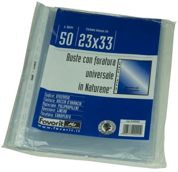 CONF.50 BUSTE PLASTICA C/FORI 23X33 